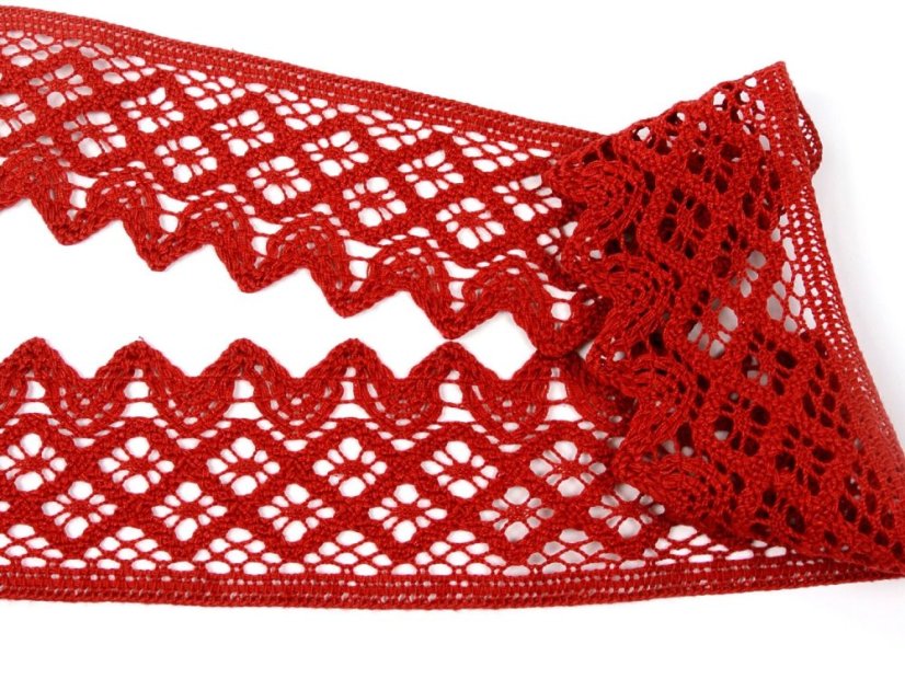 Cotton bobbin lace 75293, width 68 mm, light wine