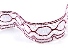 Cotton bobbin lace 75032, width 45 mm, white/ cranberry