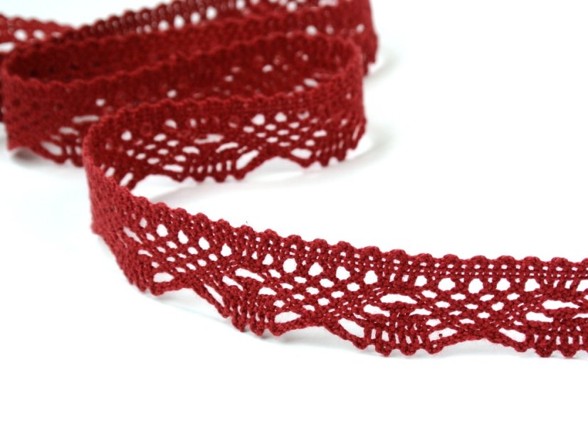 Cotton bobbin lace 75423, width 26 mm, dark wine