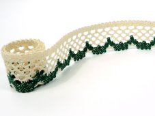 Cotton bobbin lace 75067, width 47 mm, ecru/ green