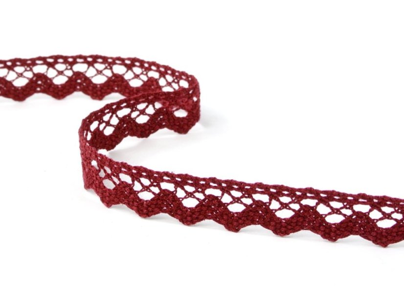 Cotton bobbin lace 75259, width 17 mm, cranberry