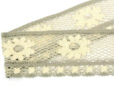 Cotton bobbin lace 75533, width 85 mm, ecru/ dark linen gray