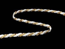 Cotton bobbin lace 75481, width 6 mm, white/ Lurex gold