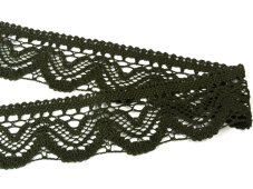 Cotton bobbin lace 75301, width 58 mm, dark olive