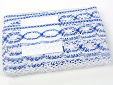 Cotton bobbin lace 75037, width 57 mm, white/ royal blue