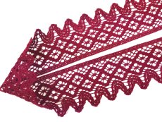 Cotton bobbin lace 75293, width 68 mm, cranberry