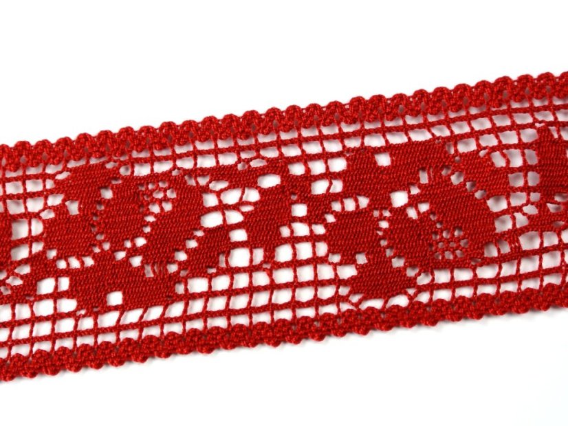 Cotton bobbin lace insert 75269, width 53 mm, light wine