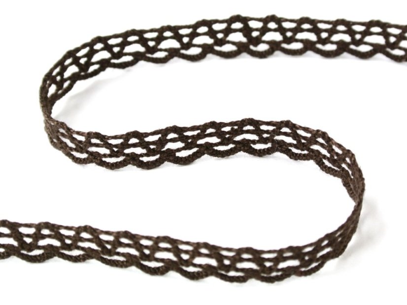 Cotton bobbin lace 75405, width 10 mm, dark brown