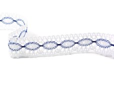 Cotton bobbin lace 82176, width 22 mm, white/ royal blue